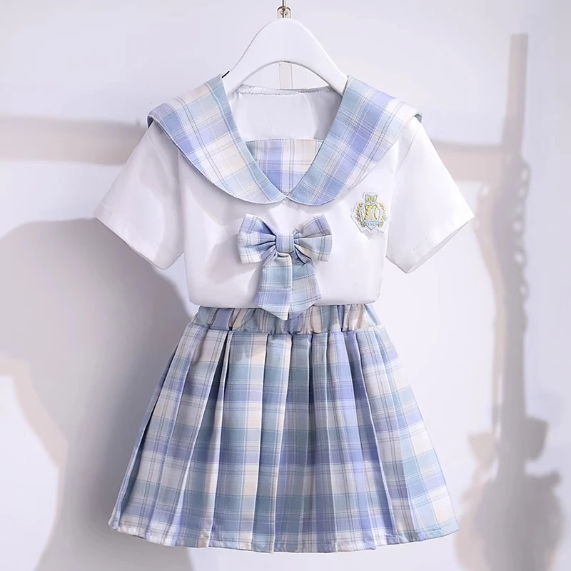 女童jk学院风套装中大童夏装蝴蝶结儿童时髦洋气百褶裙新款两件套