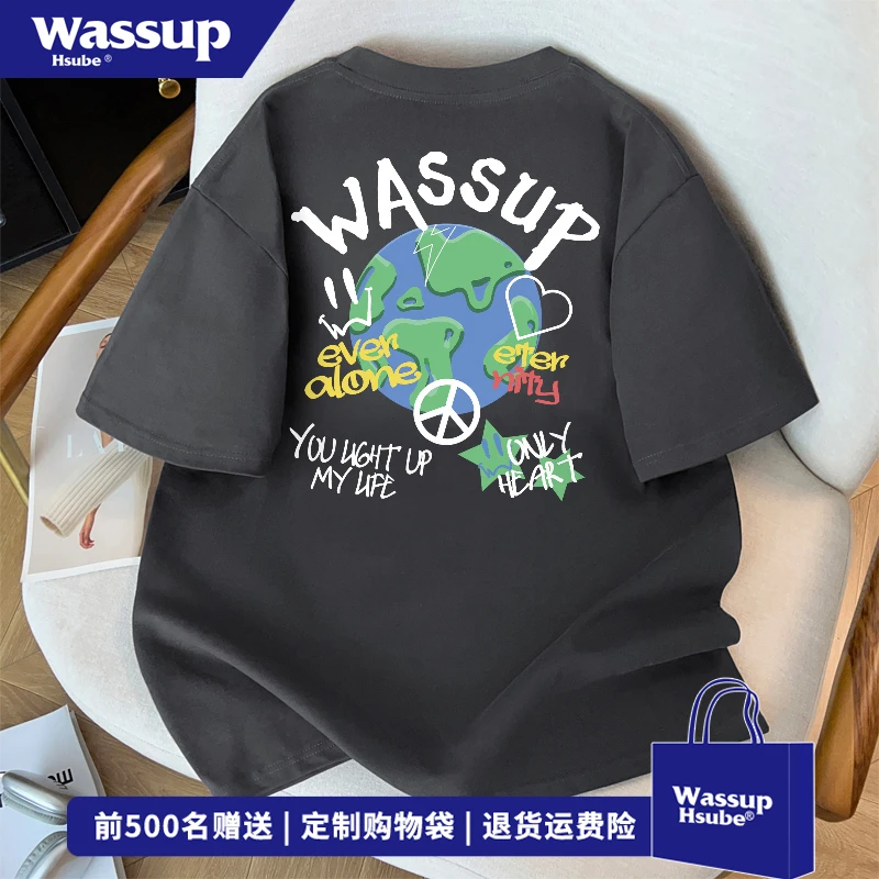 WASSUP HSUBE夏季新款休闲短袖T恤男女夏季趣味创意图案印花上衣
