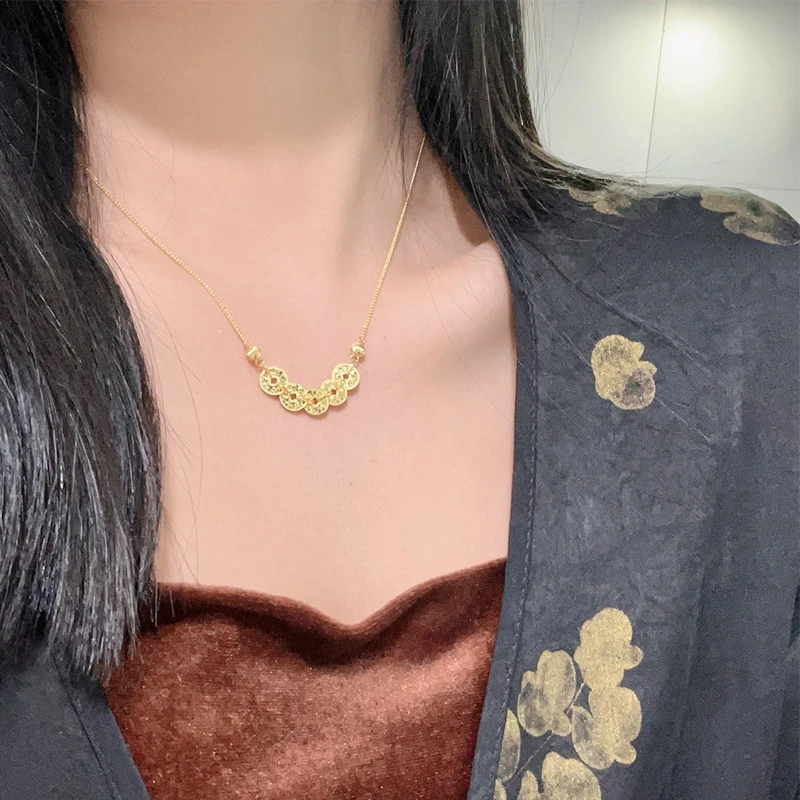 心草 坠链均足银 钱币项链女990银新中式国风设计古典气质显白