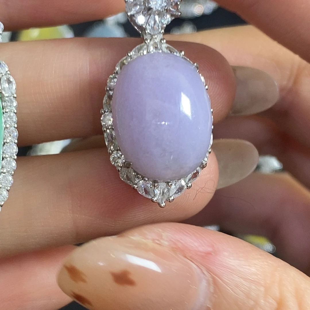 甜***ａ翡翠银S925镶嵌颈饰天然翡翠