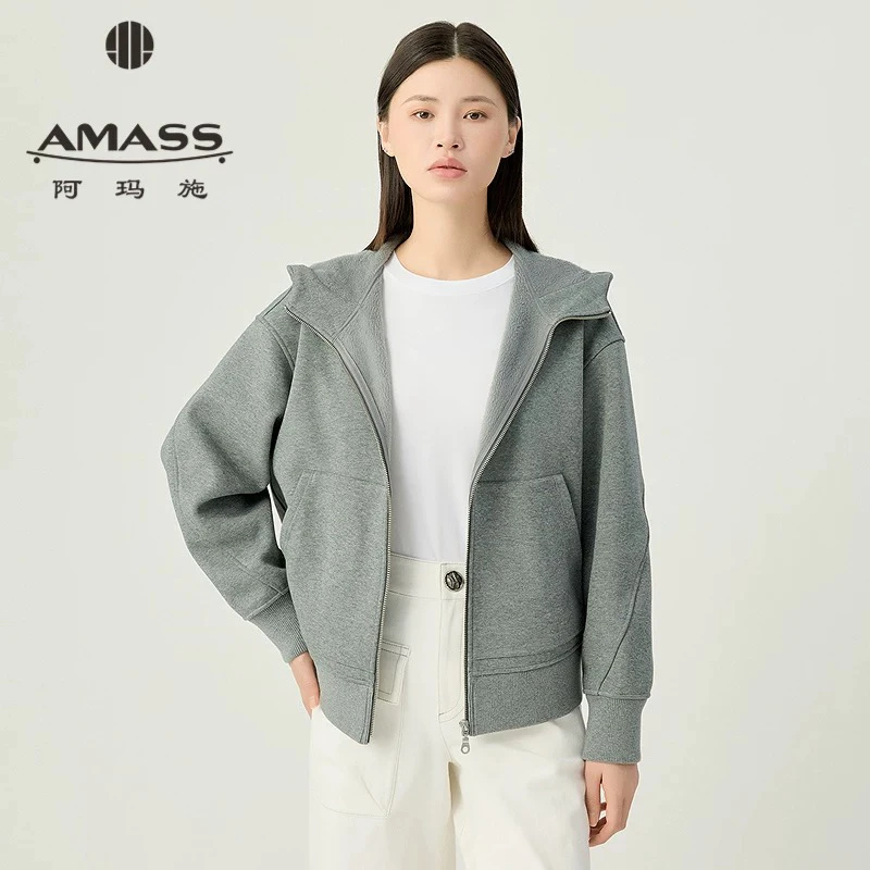 阿玛施【官方正品】轻运动休闲百搭植绒拉链连帽外套5400935