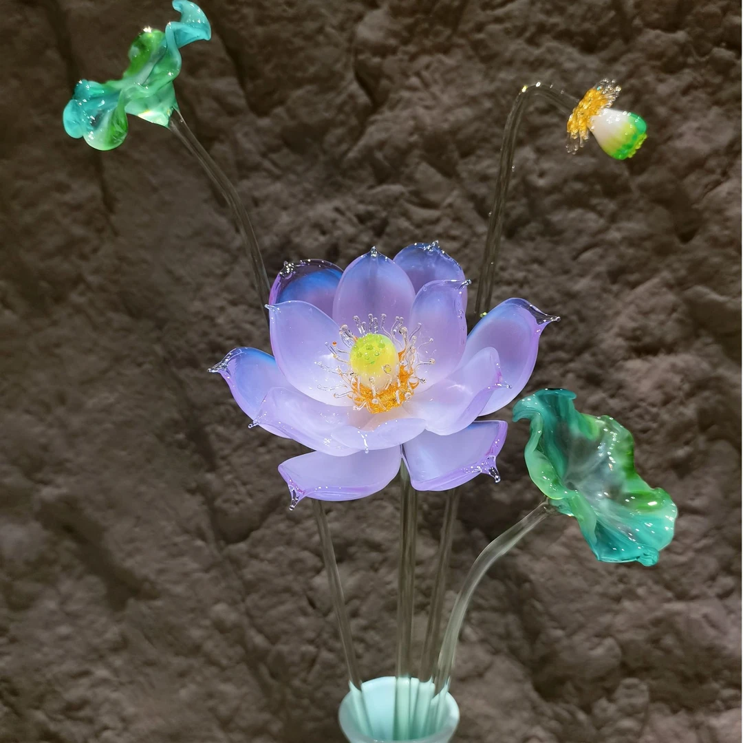 【佛韵璃荷】(精致小巧款)淄博纯手工非遗琉璃花供佛精品摆件