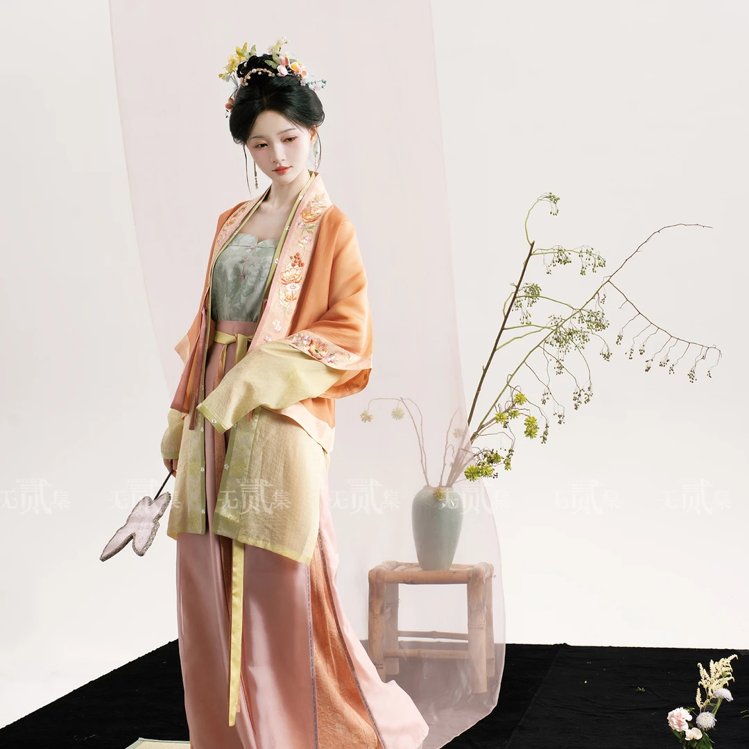 无贰集【橙黄好景】宋制貉袖对襟衫吊带宋裤日常汉服中国风套装