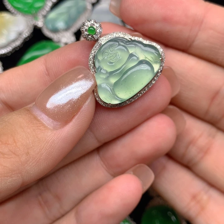 翡翠18K金镶嵌吊坠(不含链)