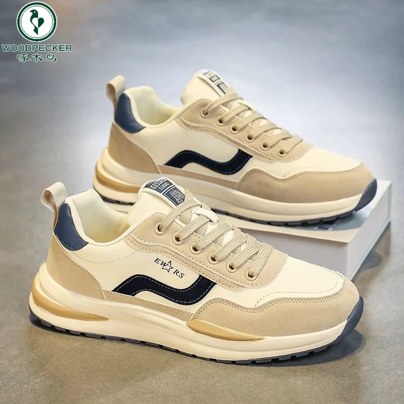 啄木鸟正品上班新款皮面运动鞋透气跑步休闲老爹潮鞋鞋子男士男款