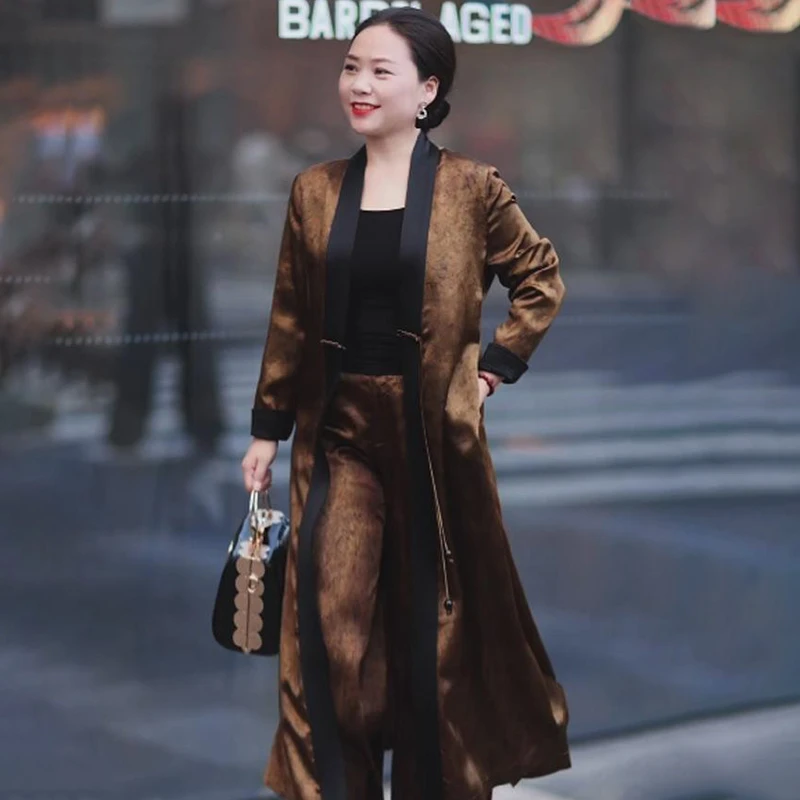 轻奢风妈妈两件套春夏新款中长款风衣外披搭配阔腿裤时髦女装外套