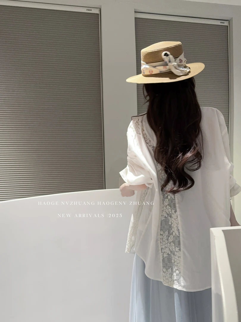 浩哥严选●云间诗X4CS0574A衬衫预显瘦蕾丝长袖薄款宽松小众设计感