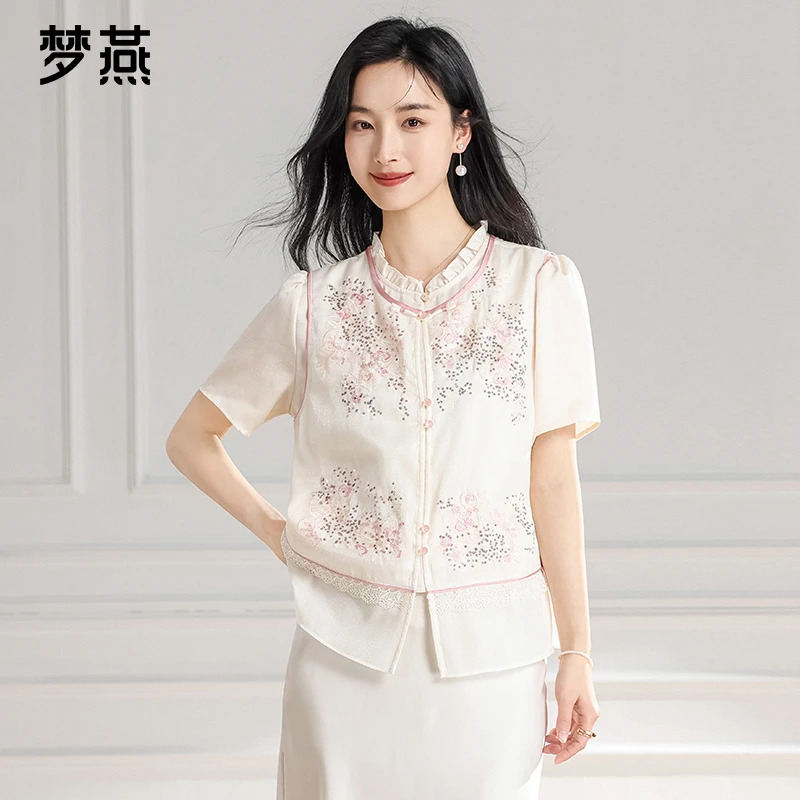 梦燕夏季女款宽松休闲百搭舒适简约气质国风时尚两件套BA03B5013