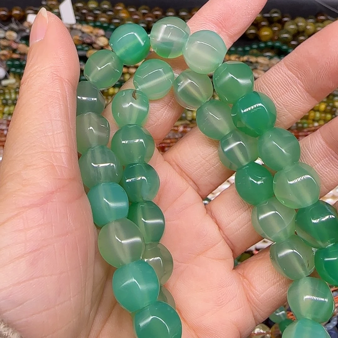 玛瑙/玉髓合金珠宝半成品绿玛瑙瓜珠10mm一条