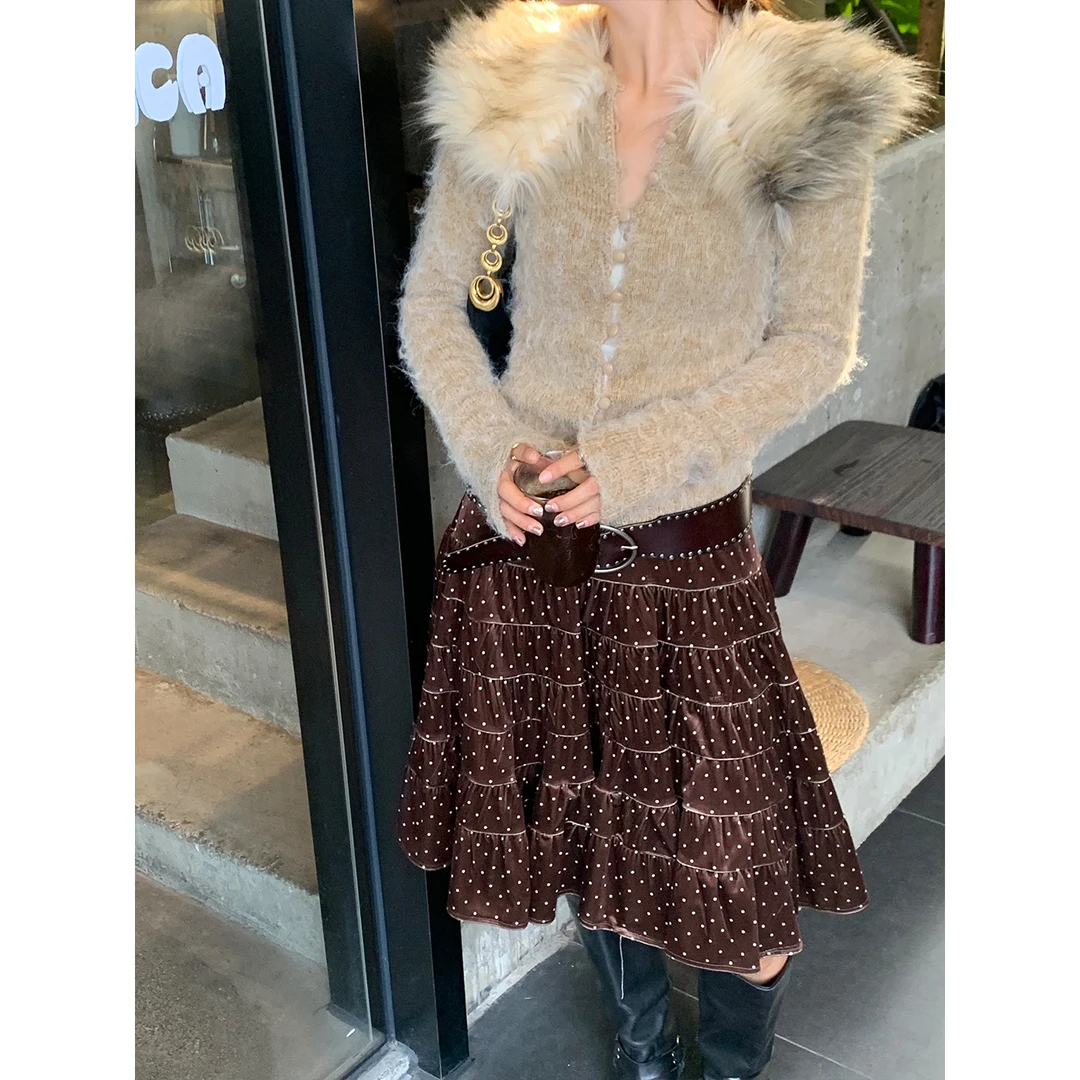 MAR 秋冬新款复古时髦修身显瘦小个子毛毛领开衫毛衣女上衣606278