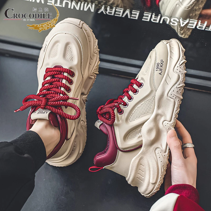 鳄鱼恤网红爆款男鞋2025新款潮牌运动休闲春季港风厚底增高老爹鞋