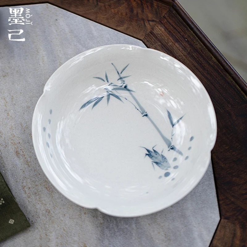墨己草木灰斑竹枝陶瓷壶承功夫茶具配件周边干泡盘多用茶点盘果盘