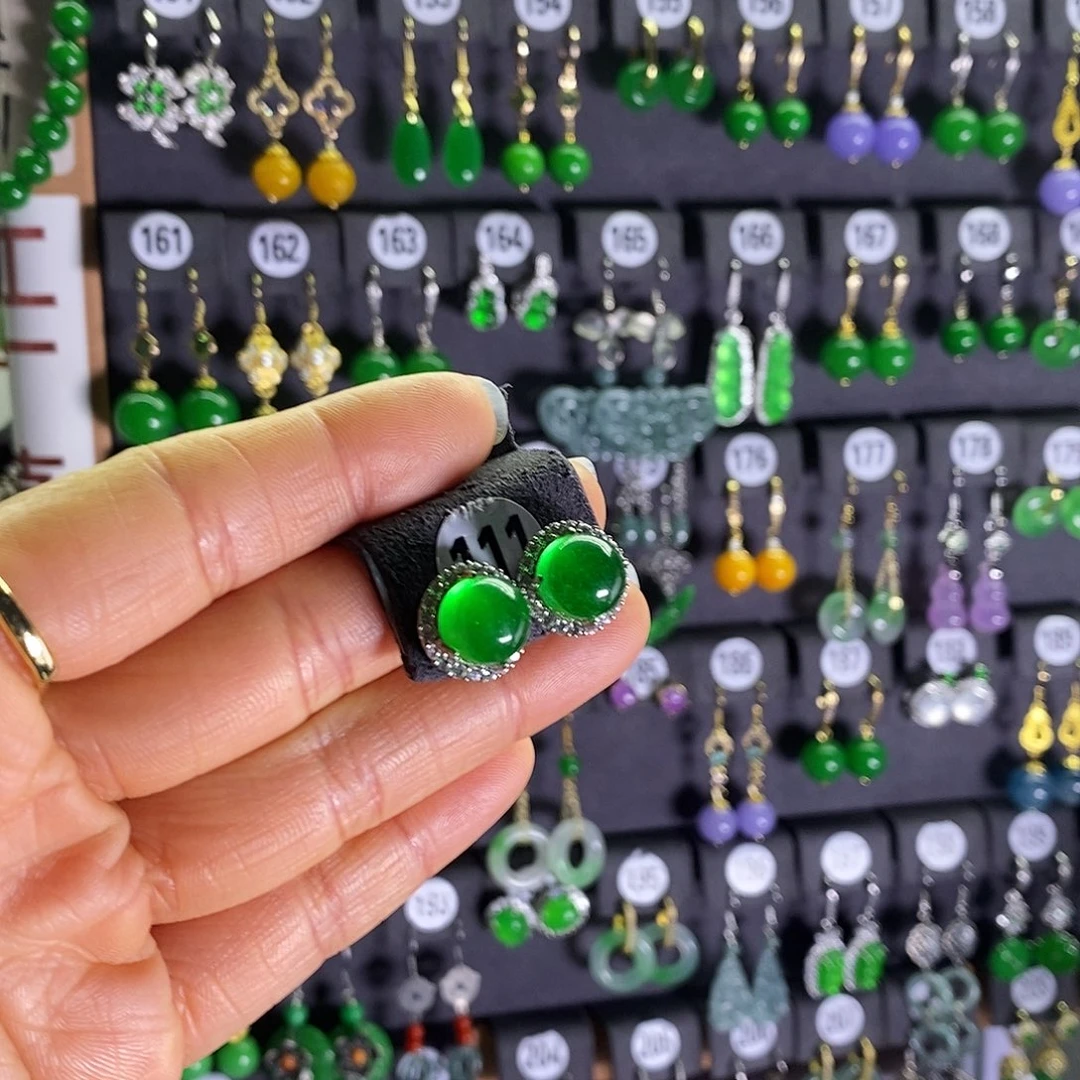 银S925镶嵌翡翠耳饰111