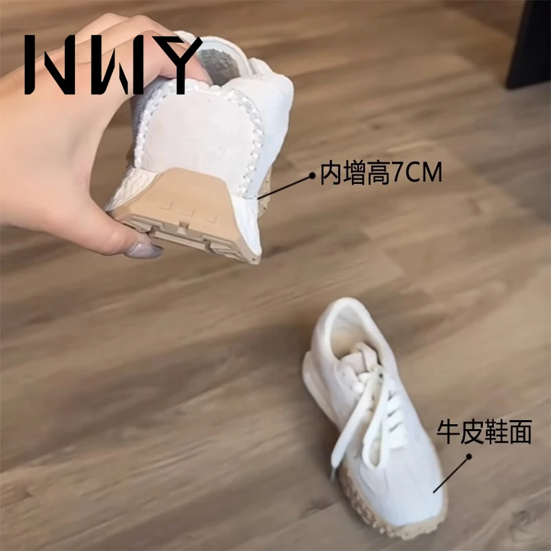 7cm内增高百搭翻折厚底运动鞋女2025新款休闲老爹阿甘休闲小白鞋