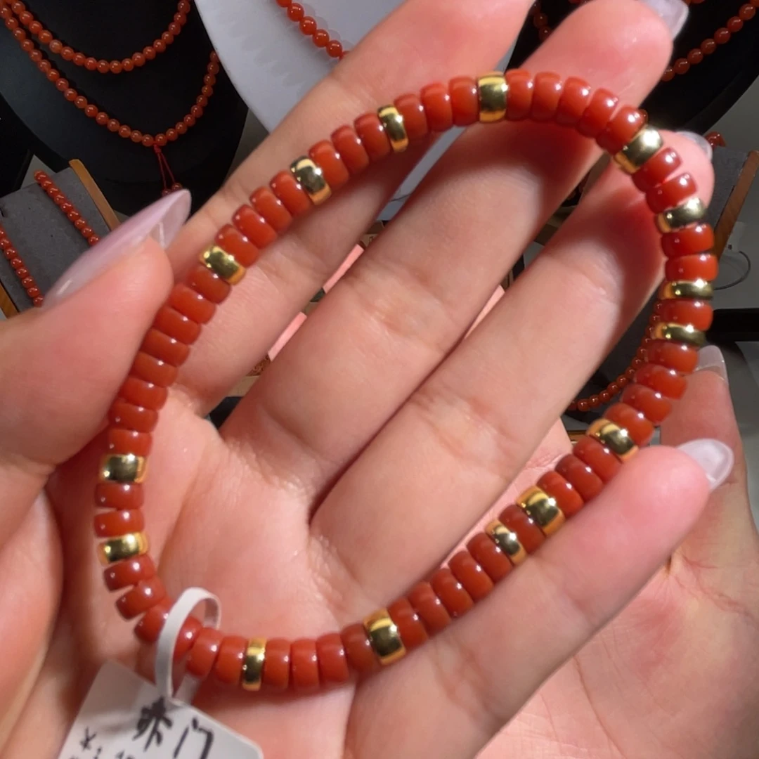 南红玛瑙金钻药片5.4mm18K金镶嵌