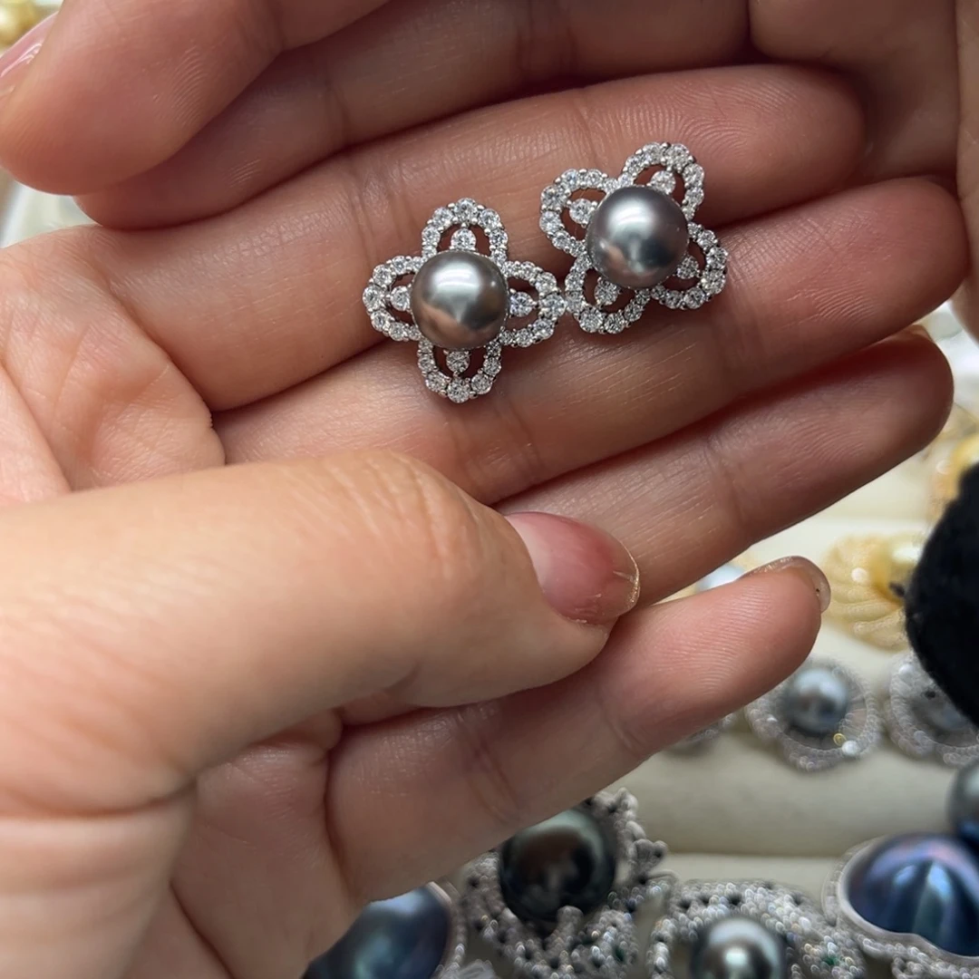 海水珍珠银S925镶嵌耳饰