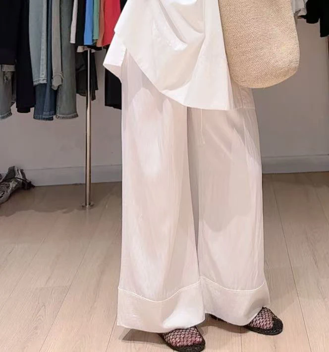 水原家 大码夏季凉感宽边裤薄款松紧腰休闲阔腿裤9002