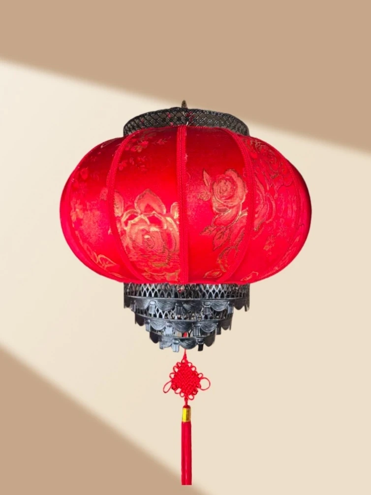 旋转大红灯笼结婚装饰户外阳台吊灯古典宫灯 绣花梅竹送灯用