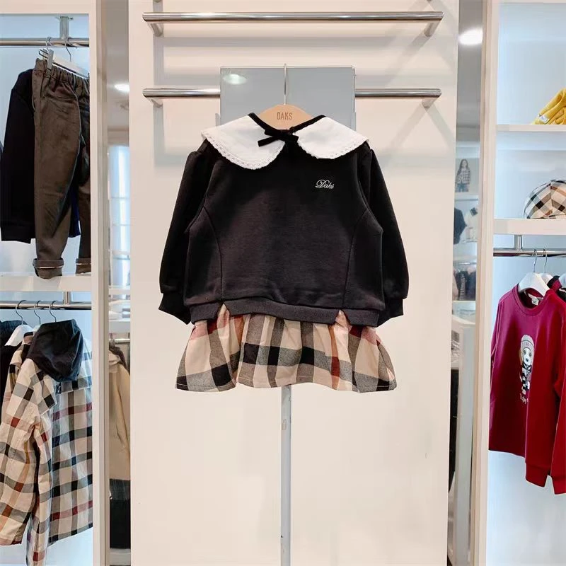 D60 韩版女童拼接假两件薄绒连衣裙10051