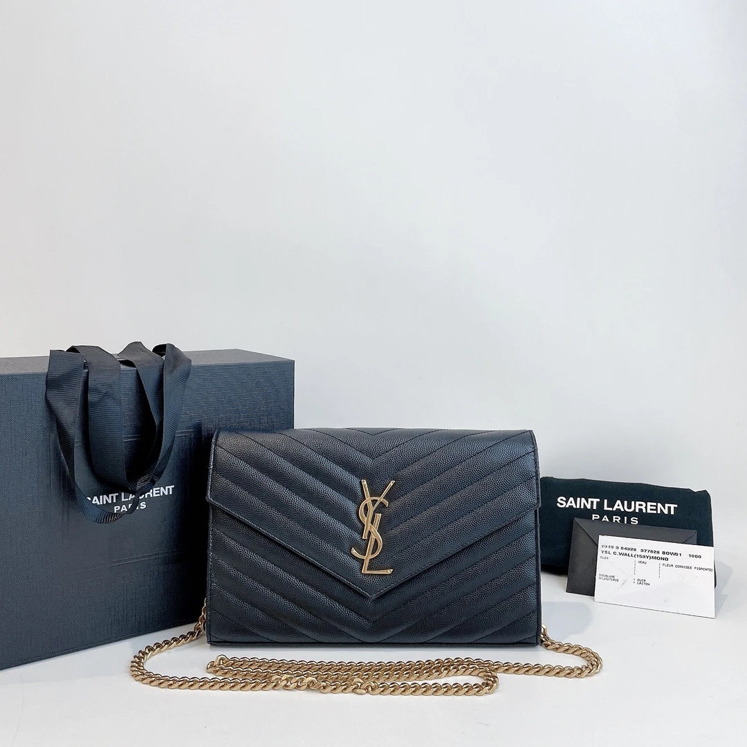 99新 YSL/圣罗兰 黑金中号信封单肩包 22底长单肩包