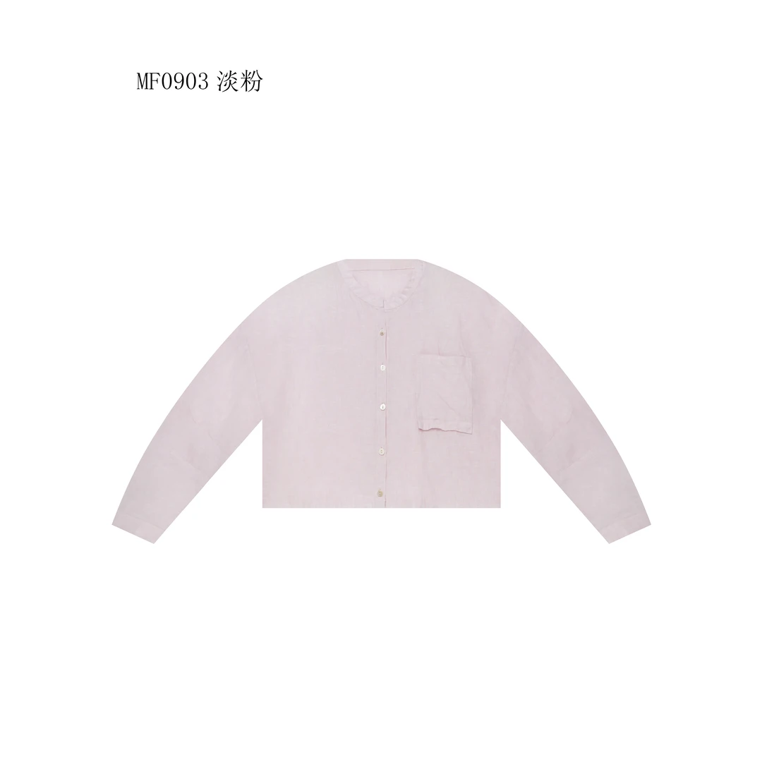 【麻訪家】MF0903淡粉文艺简约宽松休闲百搭开衫上衣