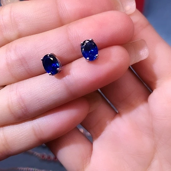 蓝宝石耳饰银S925镶嵌