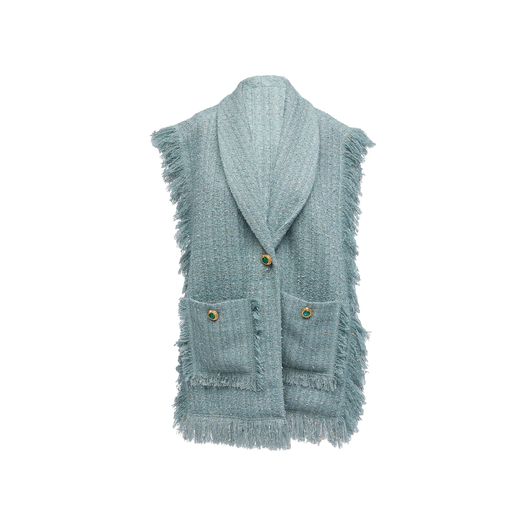 LC灵蛇扣粗花呢百搭披肩,瓦松绿P5AE10232002