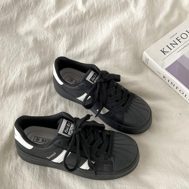 GHGB黑色厚底贝壳头板鞋女新款秋季复古休闲运动鞋百搭小白鞋