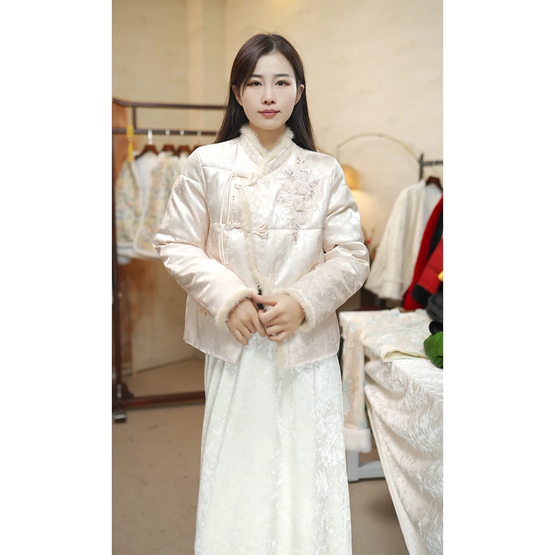 【画中仙】//高级刺绣百搭水貂毛外套女显瘦冬季气质棉衣新中式