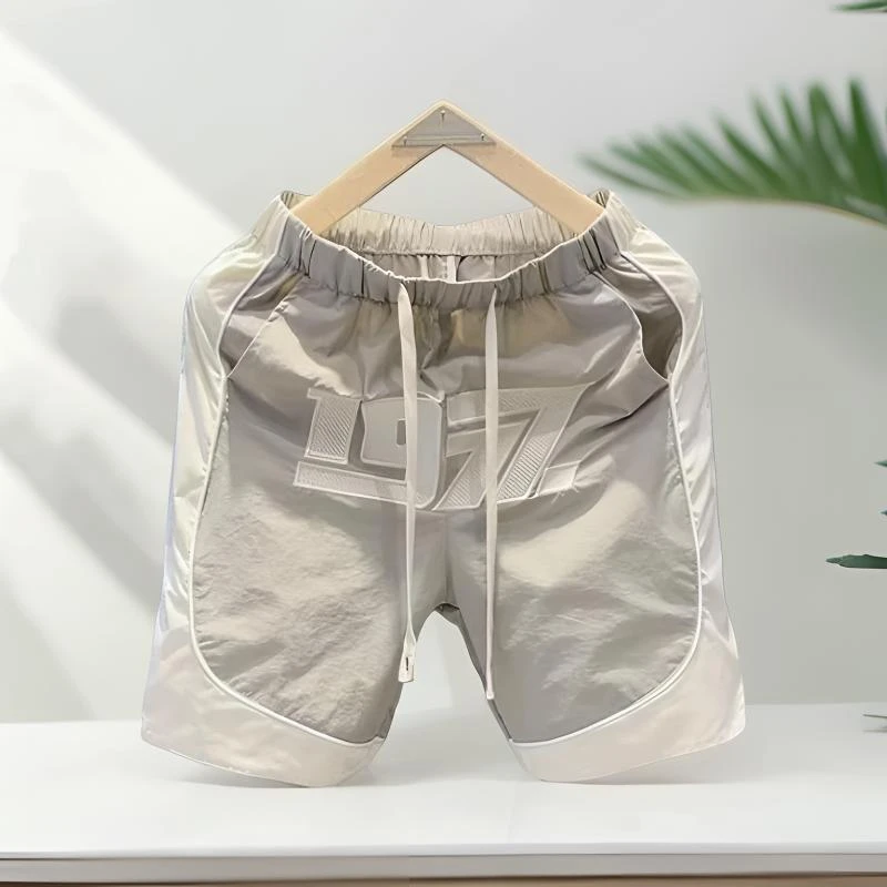 2025夏季灰色拼接青年短裤男百搭网红休闲运动速干裤子外穿沙滩裤