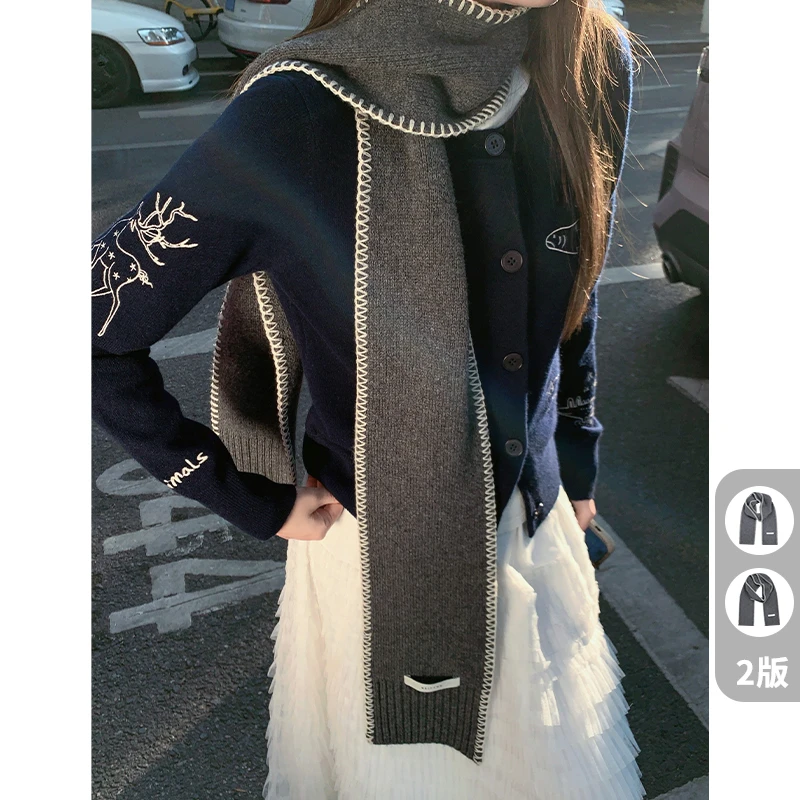 美洋MEIYANG 勾线围巾 羊毛/羊绒_撞色锁边凹造型针织保暖长围脖