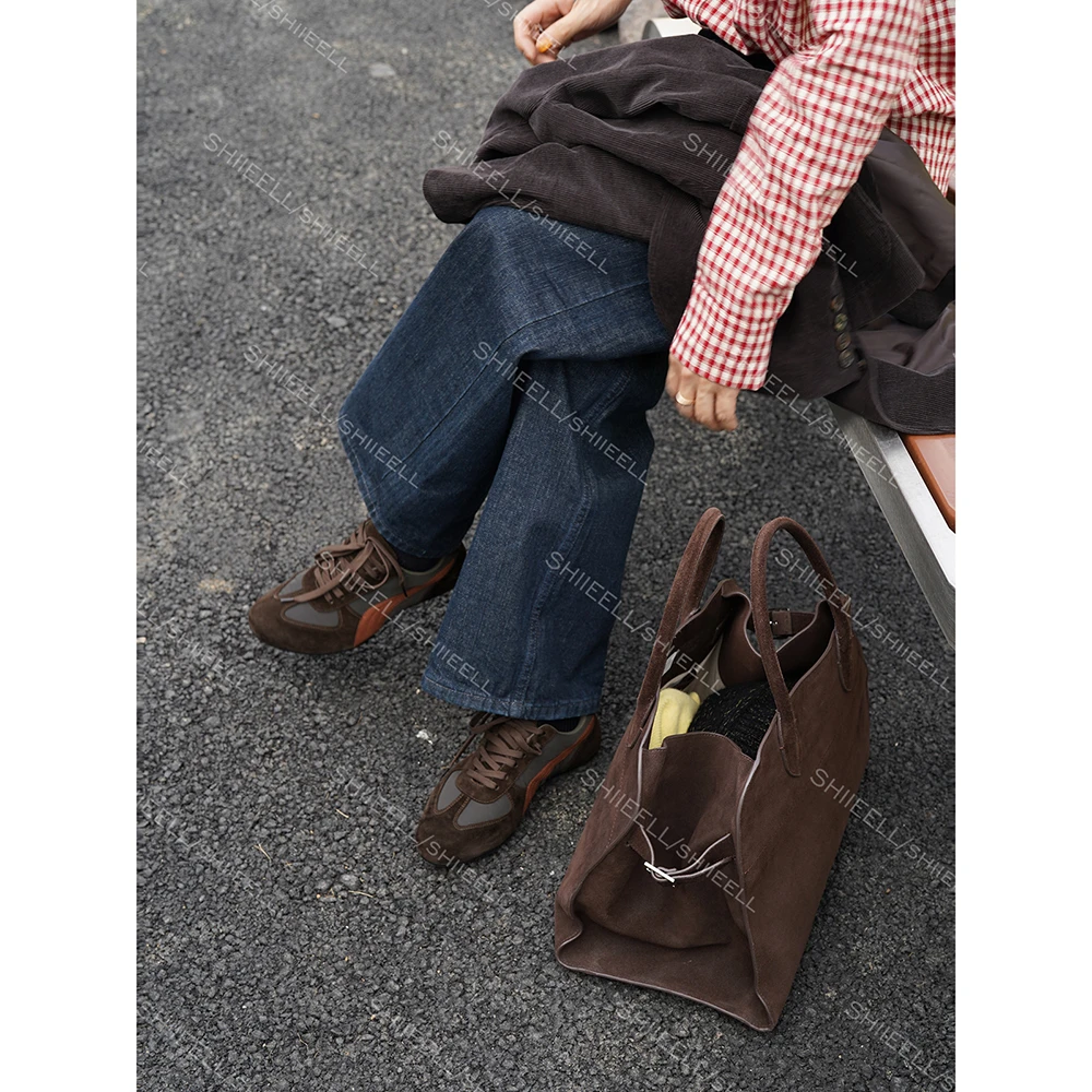SHIIEELL新款棕灰拼色百搭美式复古风时尚气质轻奢休闲鞋W1011