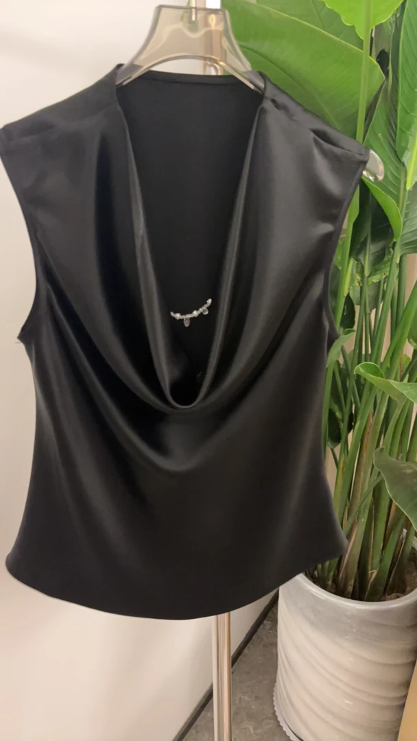 千金风极简风修身型背心吊带法式简约单肩黑色百搭网红夏季