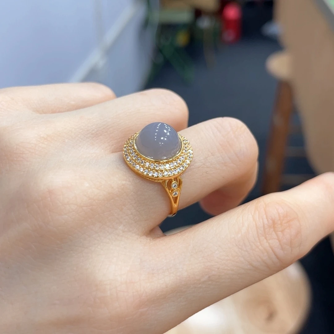 和田玉戒指银S925镶嵌好**莲