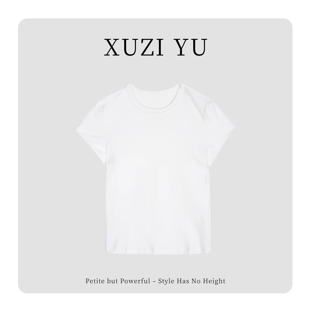 XUZI YU.小个子定制圆领显瘦潮流百搭纯色韩版短袖T恤女77-T6568