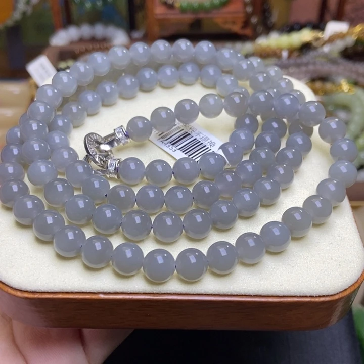 和田玉未镶嵌颈饰浓烟紫老矿料108卡8mm