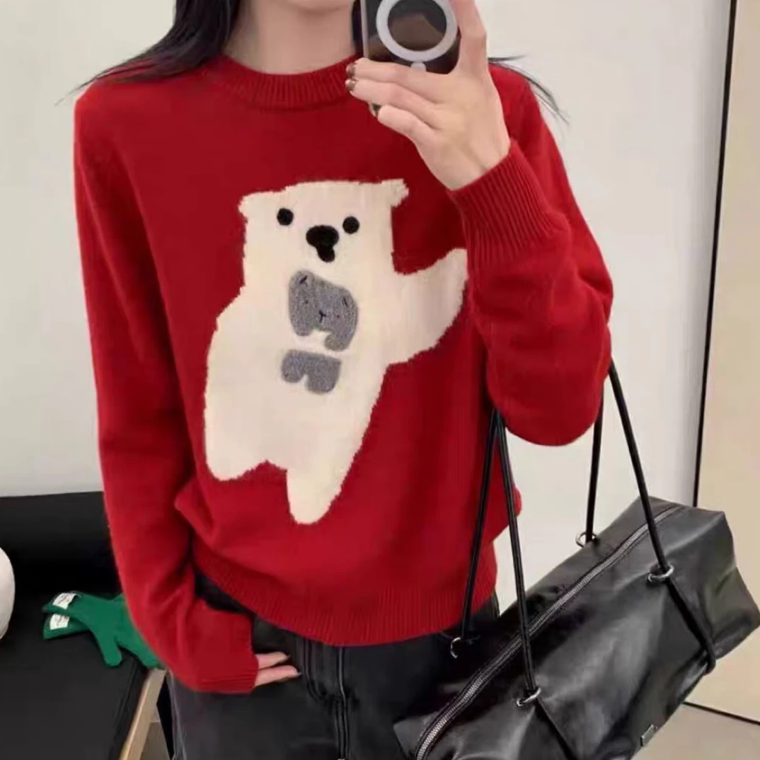 DD-76541圆领秋冬小熊百搭保暖慵懒风毛衣