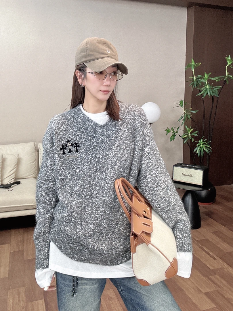 【Wang.小宁】AR 羊毛休闲宽松刺绣百搭长袖毛衣H00089MY253