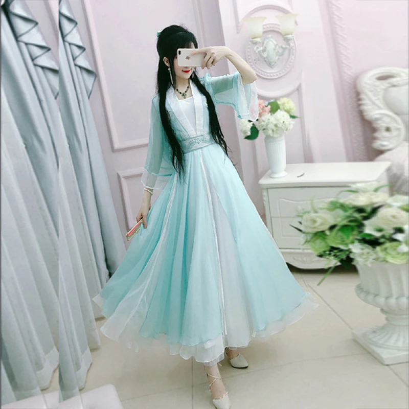 连衣裙裙子女夏连衣裙新款学生气质仙女裙连衣裙长款过膝到脚踝