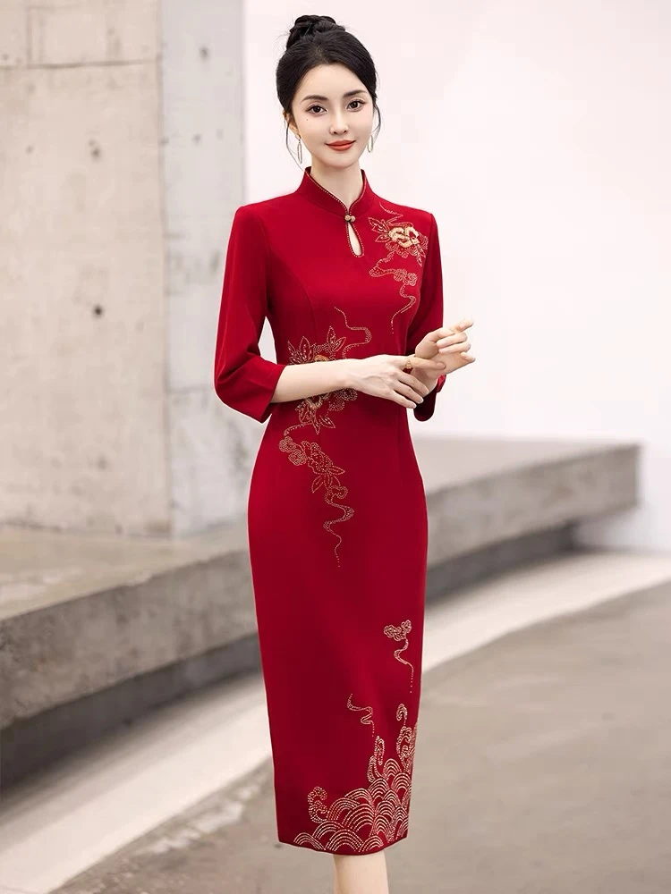 喜妈妈旗袍2025新款端庄大气高贵喜婆婆婚宴装礼服结婚喜服婚礼服