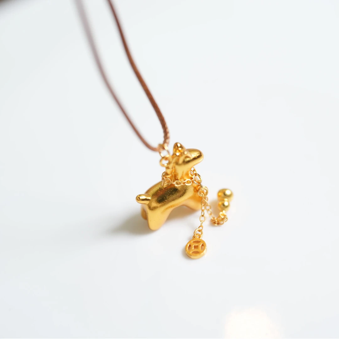 铜合金布艺项链  5334西洋中古风 vintage复古素金小马抽拉项链