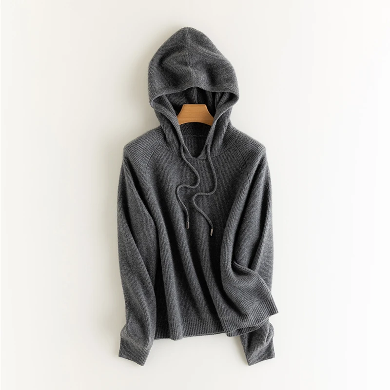 【新春特惠】女士360克纯山羊绒元宝针连帽时尚气质针织长袖套头衫