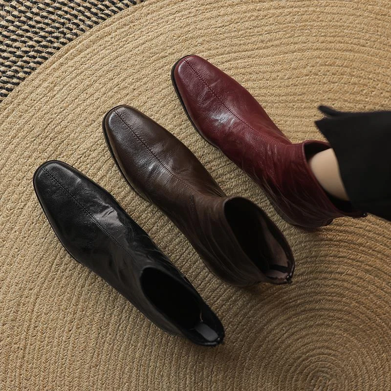 同款百搭鞋子法式感褶皱羊皮瘦瘦靴2025新款美拉德靴子