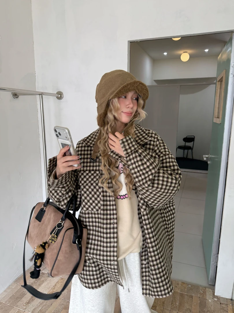 HELLOTANGO《暖系格调》秋冬日系加厚格纹羊毛夹棉衬衫25994#