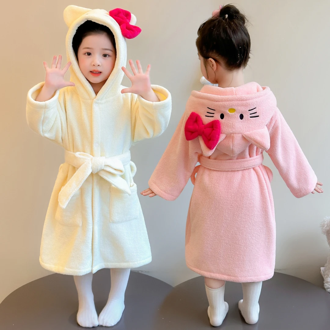 女童吸水浴袍冬季2025新款珊瑚绒加厚女孩宝宝浴衣女童法兰绒睡袍
