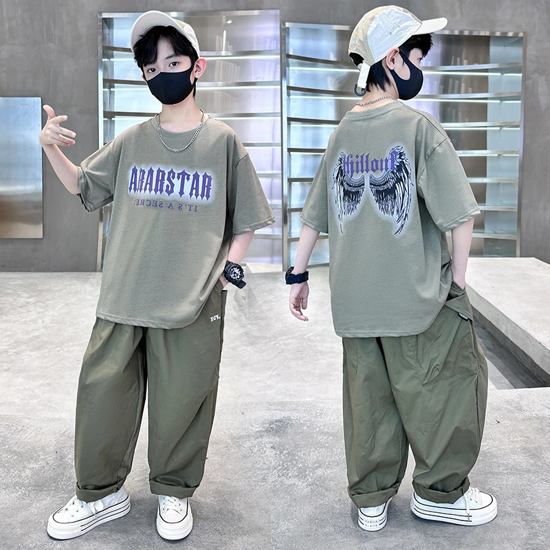 男童夏装短袖套装2025新款中大童夏季套头男孩运动帅气时髦爆款潮