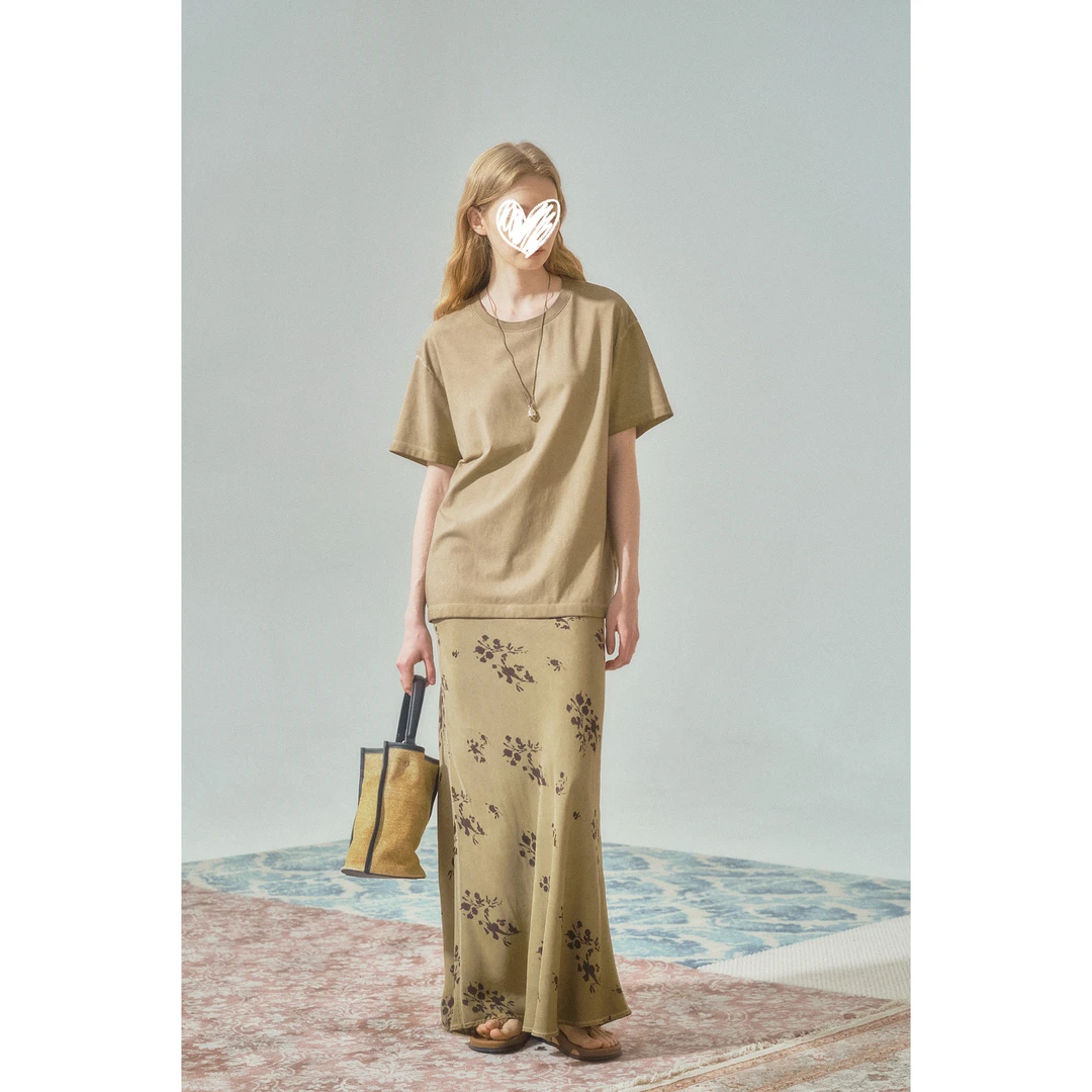 【云絮炒色】新中式简约慵懒风宽松T恤~轻奢墨色碎花半裙