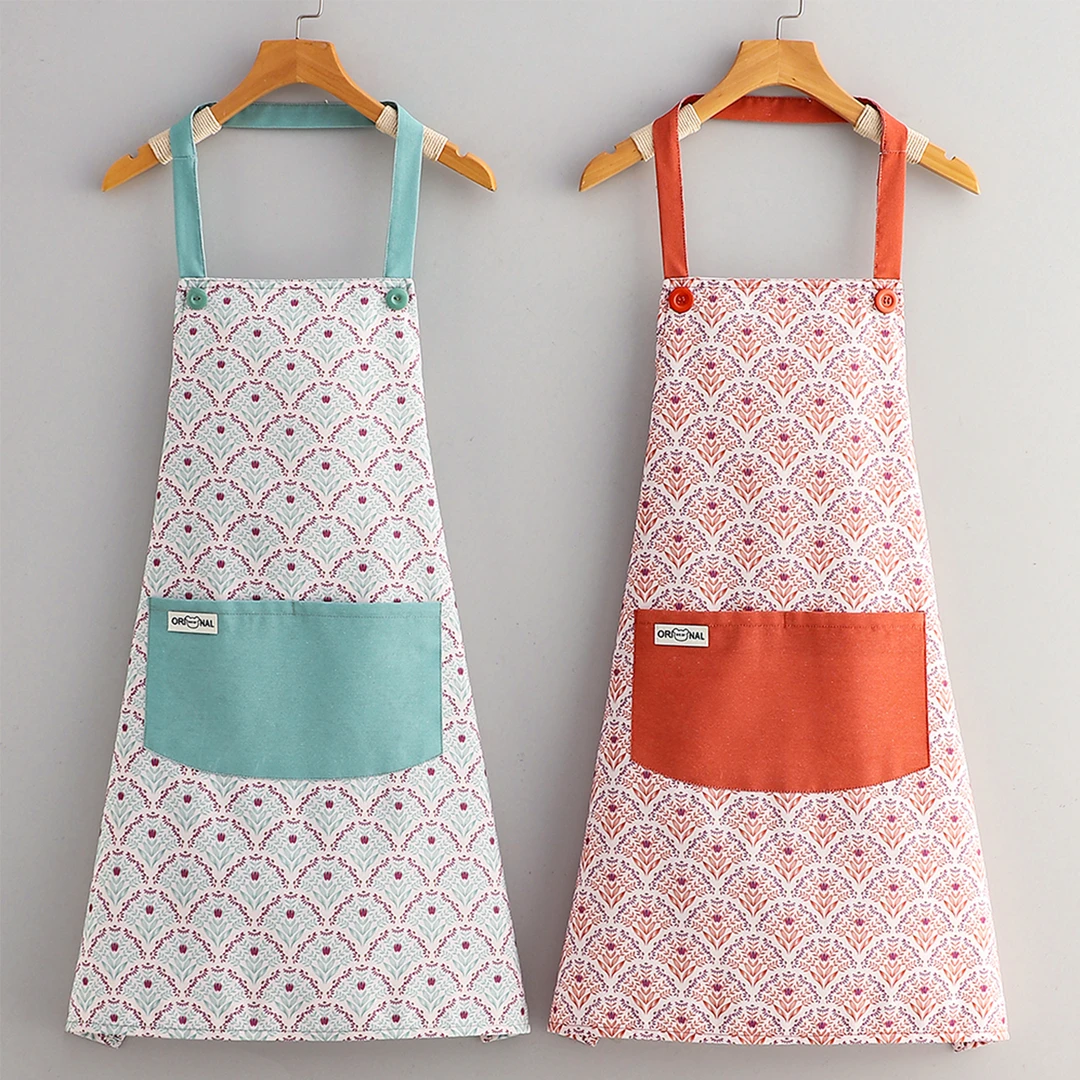 年轻时尚女士田园风竹节棉围裙家用厨房做饭上班透气防污耐磨围腰