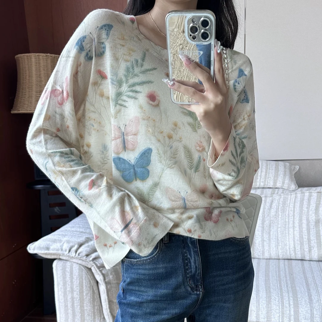 【梦蝶】薄如蝉翼120支精纺超细水溶圆领宽松薄款打底衫9868