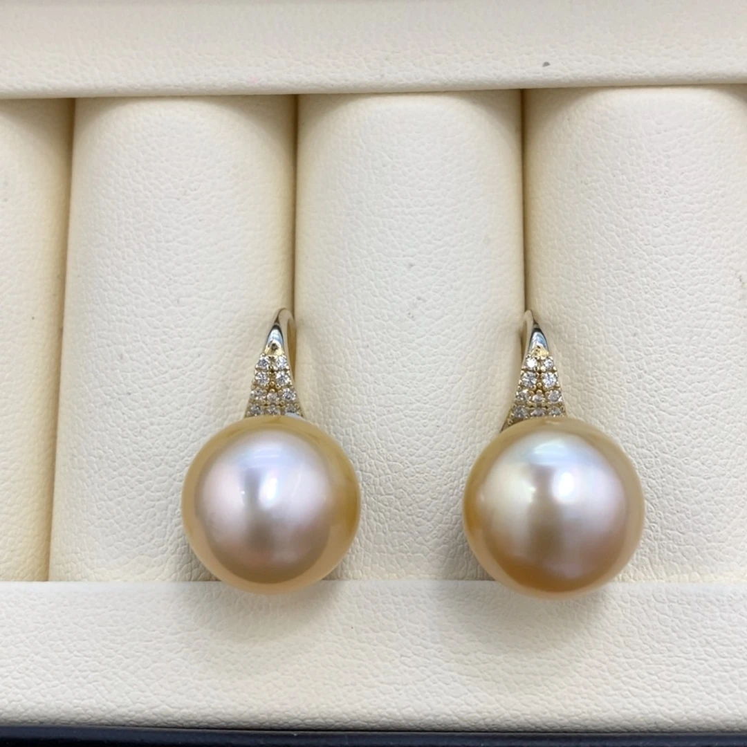 银S925镶嵌耳饰海水珍珠成品价，点位12-13